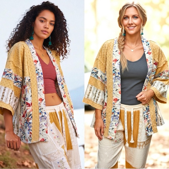 POL Raw Edge Open Front Patchwork Cardigan With Floral Trim Small NEW - Picture 8 of 11